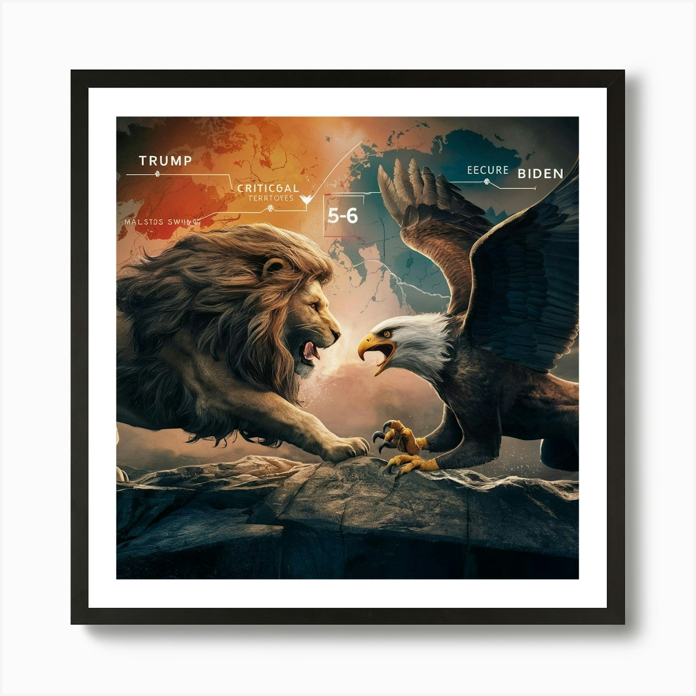 Lion And Eagle Fighting 1 Art Print Framed Wall Art Poster Canvas Print Picture