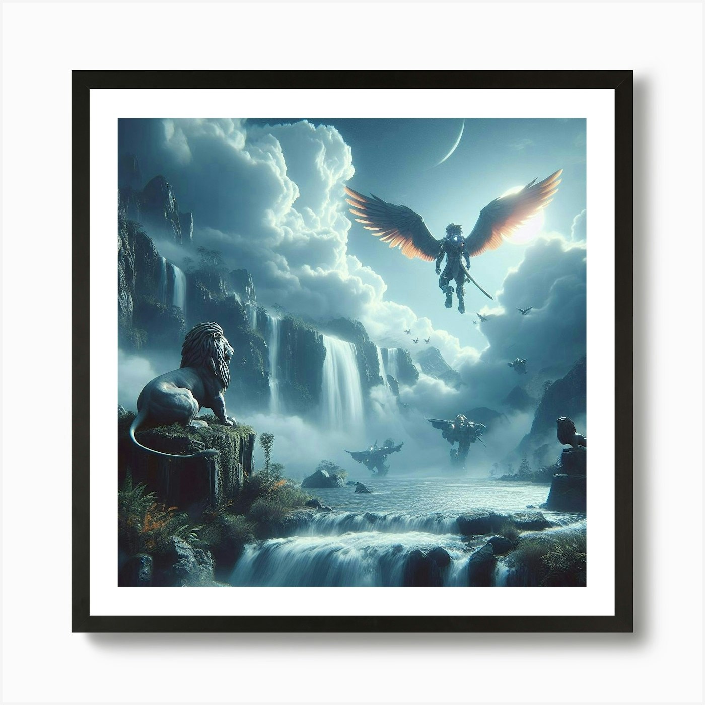 Angels And Lions Art Print Framed Wall Art Poster Canvas Print Picture