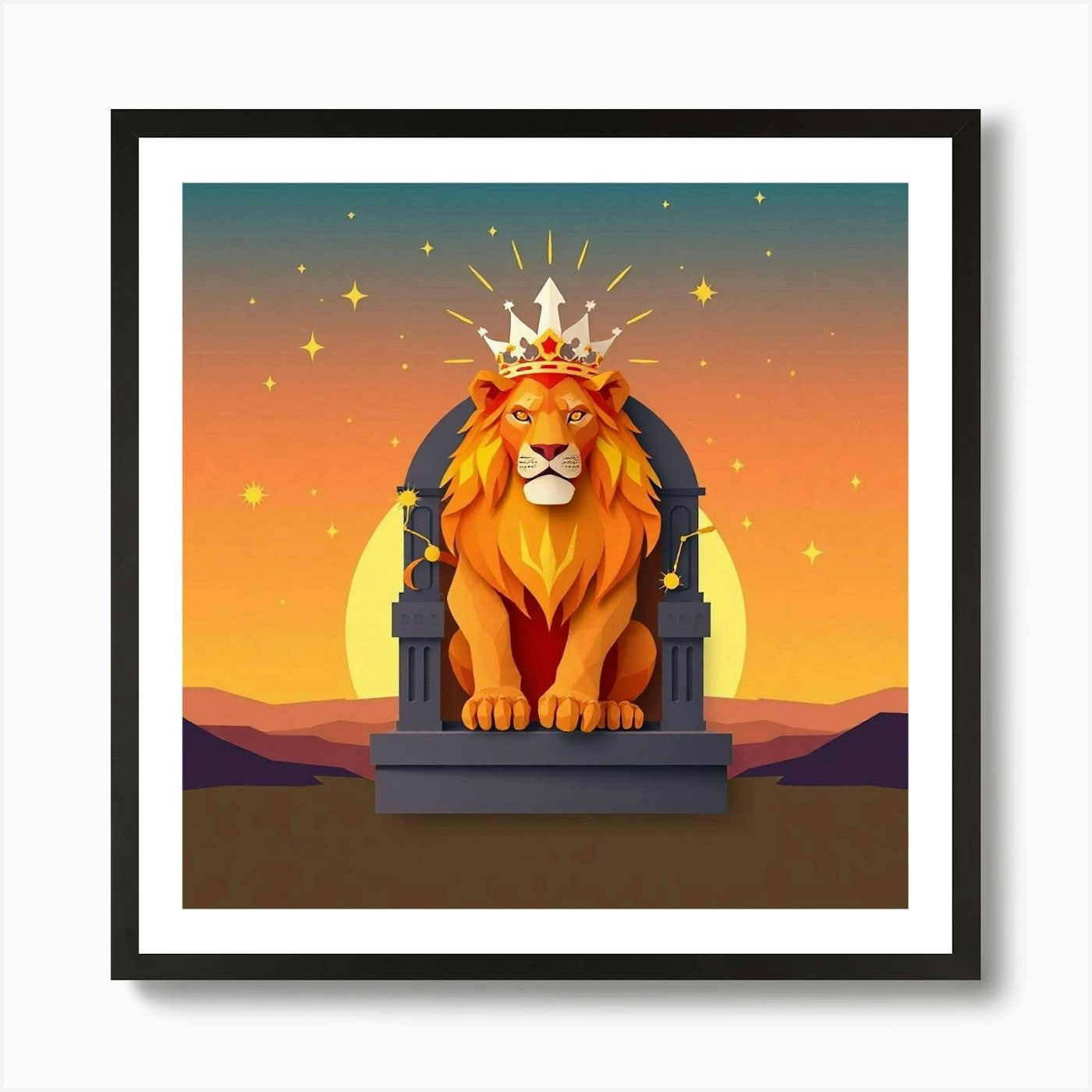 Lion With Crown 9 Art Print Framed Wall Art Poster Canvas Print Picture