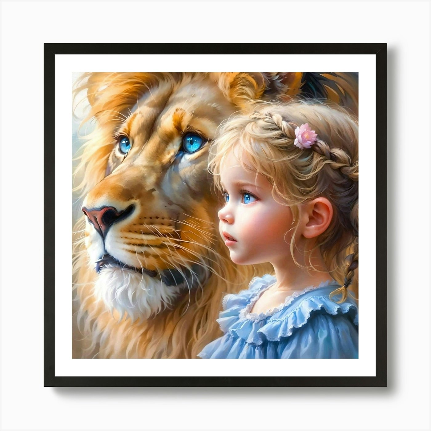 Little Girl With Lion Art Print Framed Wall Art Poster Canvas Print Picture