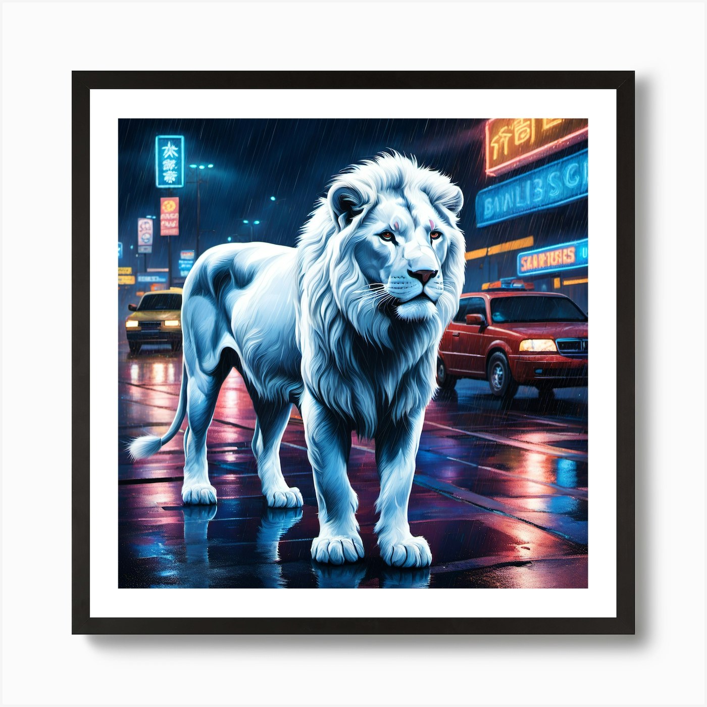 Lion At Night Art Print Framed Wall Art Poster Canvas Print Picture