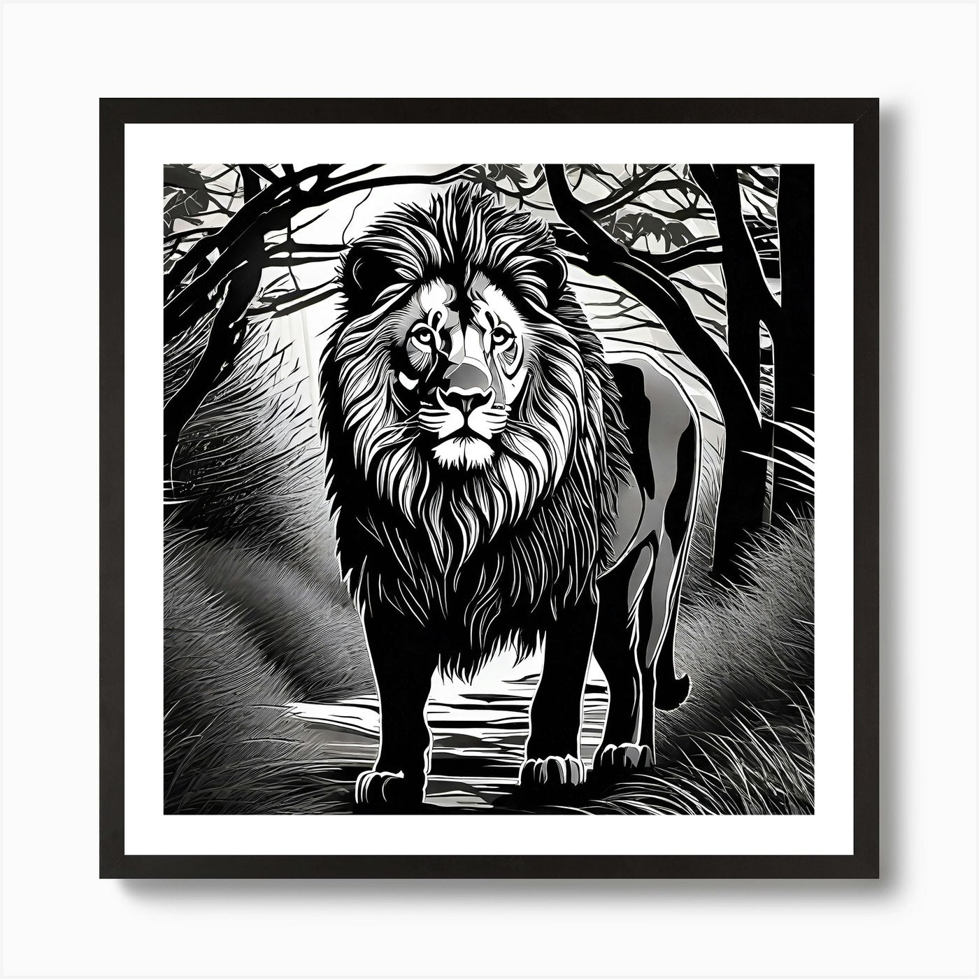 Lion In The Forest 32 Art Print Framed Wall Art Poster Canvas Print Picture
