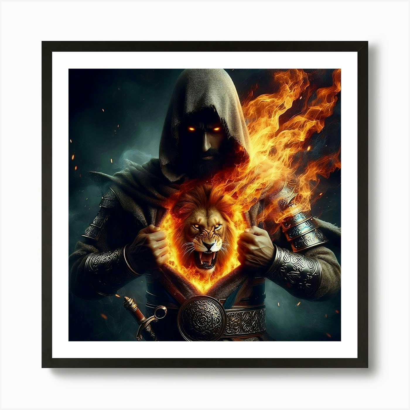 knight with lion heart Art Print Framed Wall Art Poster Canvas Print Picture
