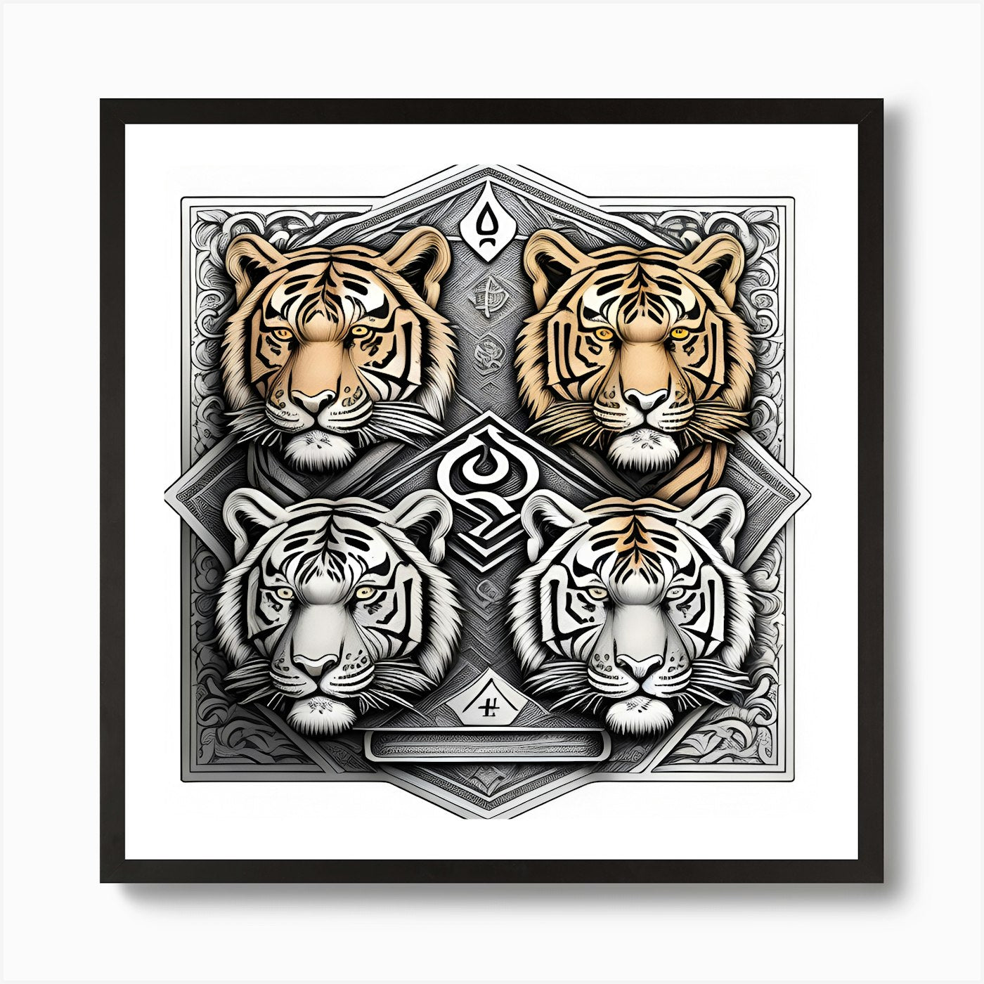 Vintage Lion Motif Crest Art Print Framed Wall Art Poster Canvas Print Picture