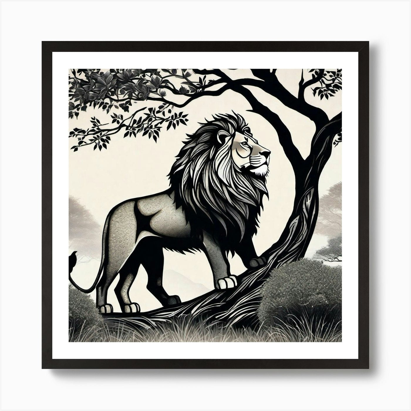 Lion In The Tree 1 Art Print Framed Wall Art Poster Canvas Print Picture