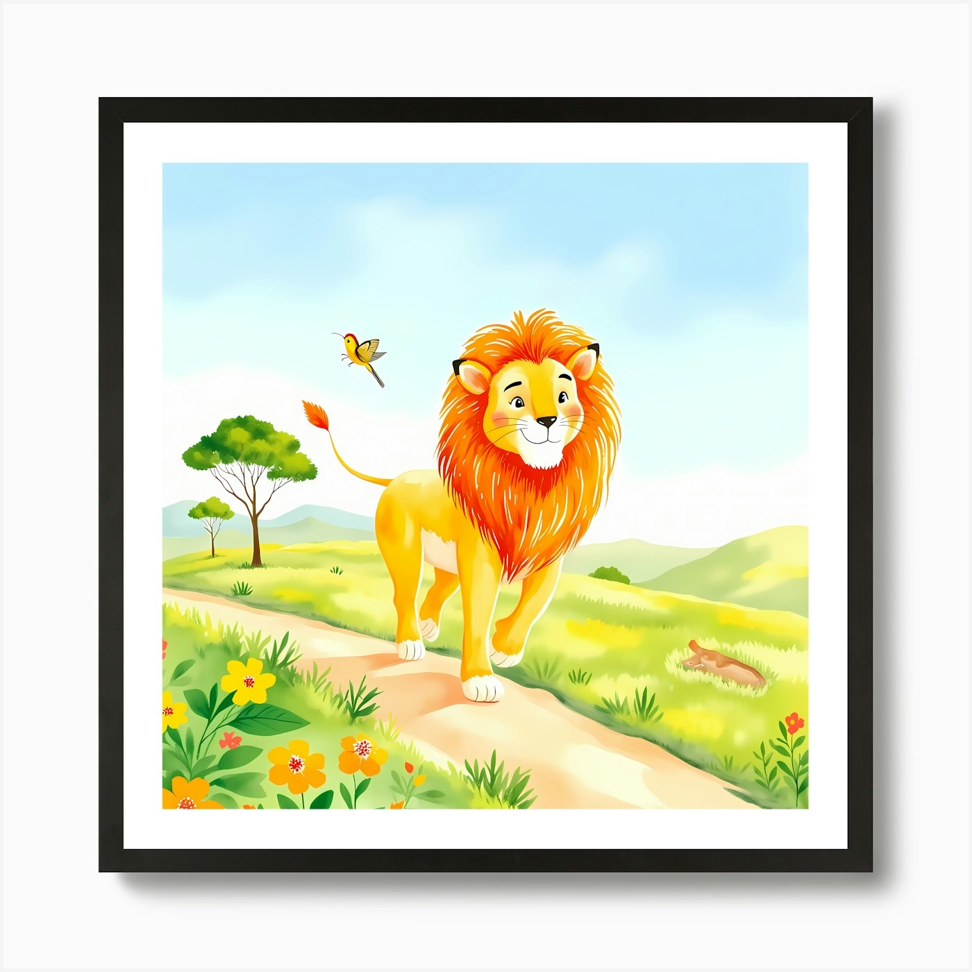 Lion In The Forest Art Print Framed Wall Art Poster Canvas Print Picture