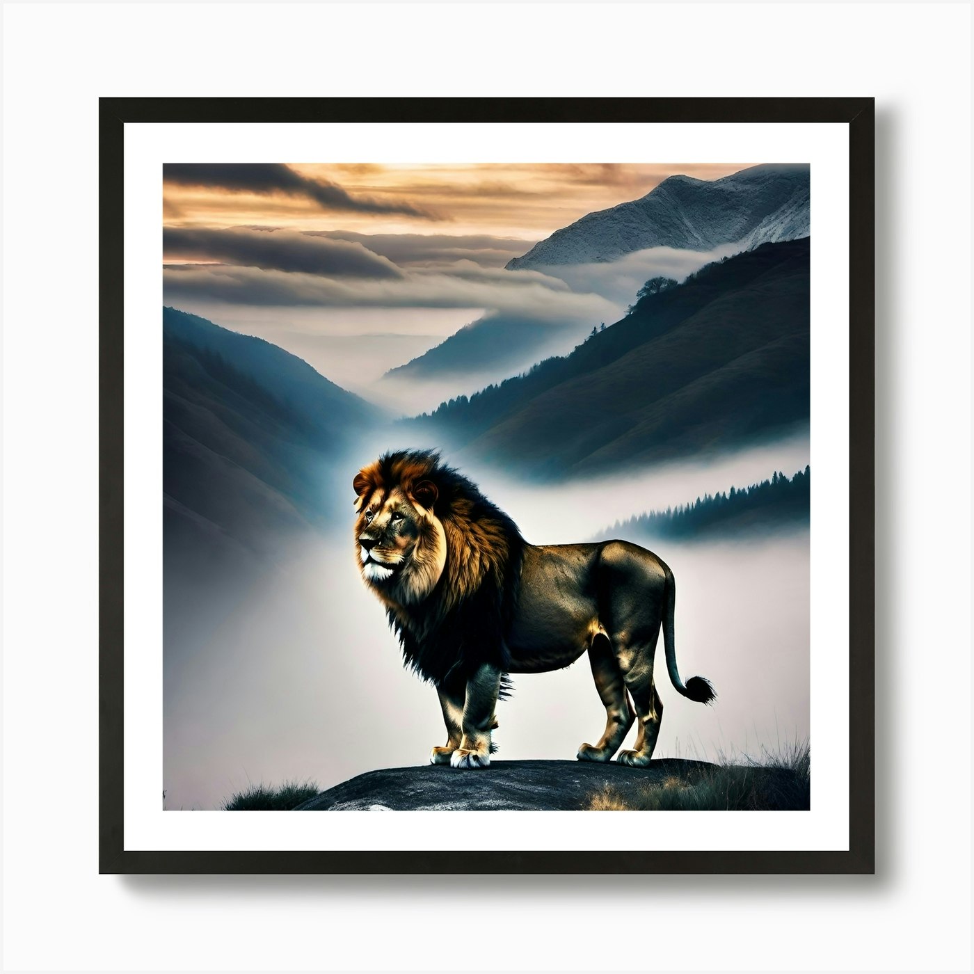 Lion In The Mountains Art Print Framed Wall Art Poster Canvas Print Picture