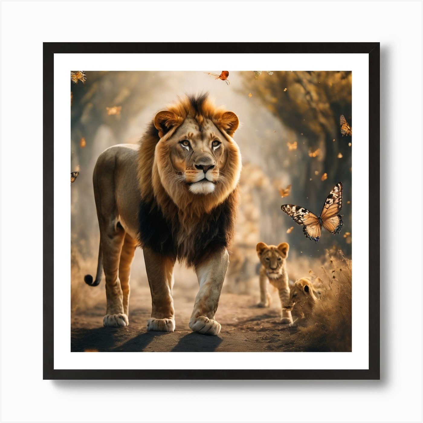 Lions And Butterflies 1 Art Print Framed Wall Art Poster Canvas Print Picture