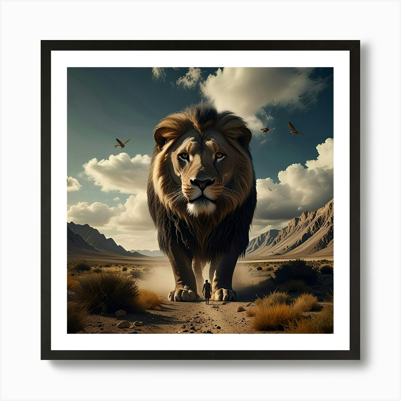 Lion In The Desert Art Print Framed Wall Art Poster Canvas Print Picture