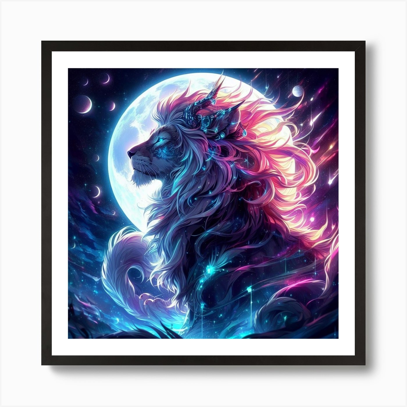 Lion In The Moonlight 3 Art Print Framed Wall Art Poster Canvas Print Picture