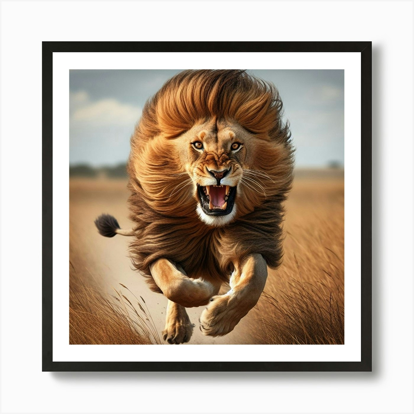 Charging Lion Art Print Framed Wall Art Poster Canvas Print Picture