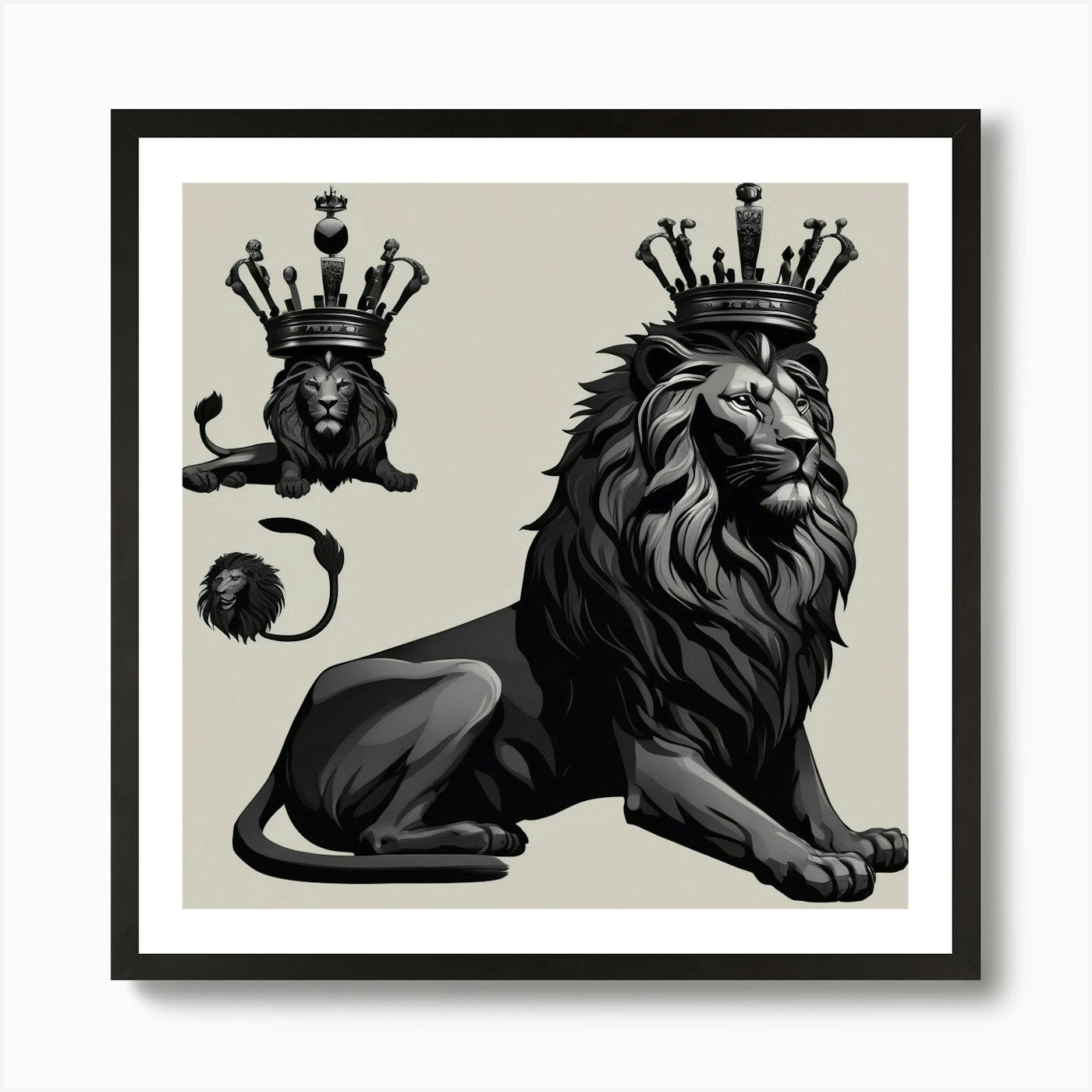 Lion With Crown 3 Art Print Framed Wall Art Poster Canvas Print Picture