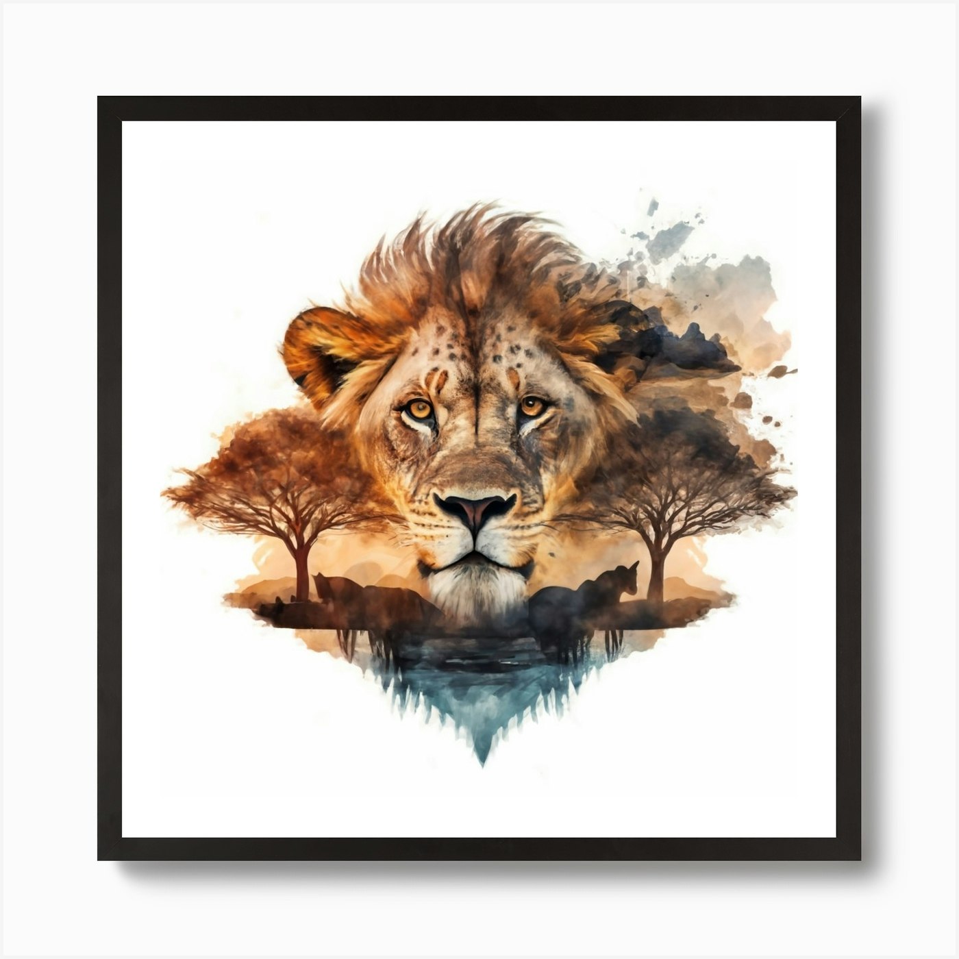 Lion in the Savanna Art Print Framed Wall Art Poster Canvas Print Picture