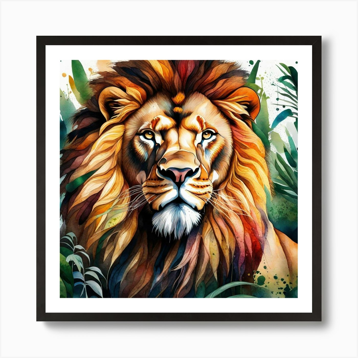 Majestic Lion Watercolour Paintout Framed Wall Art Poster Canvas Print Picture