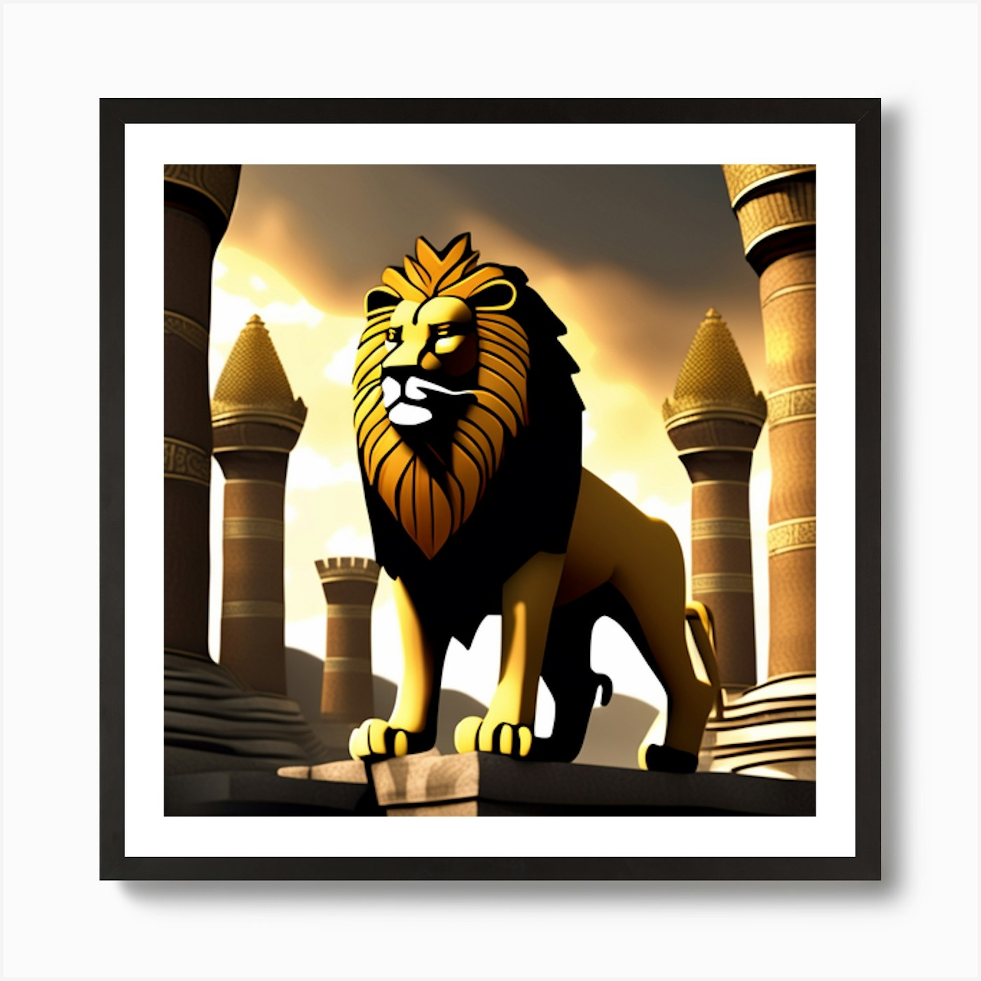 Lion in the Ancient Kingdom Art Pri Framed Wall Art Poster Canvas Print Picture