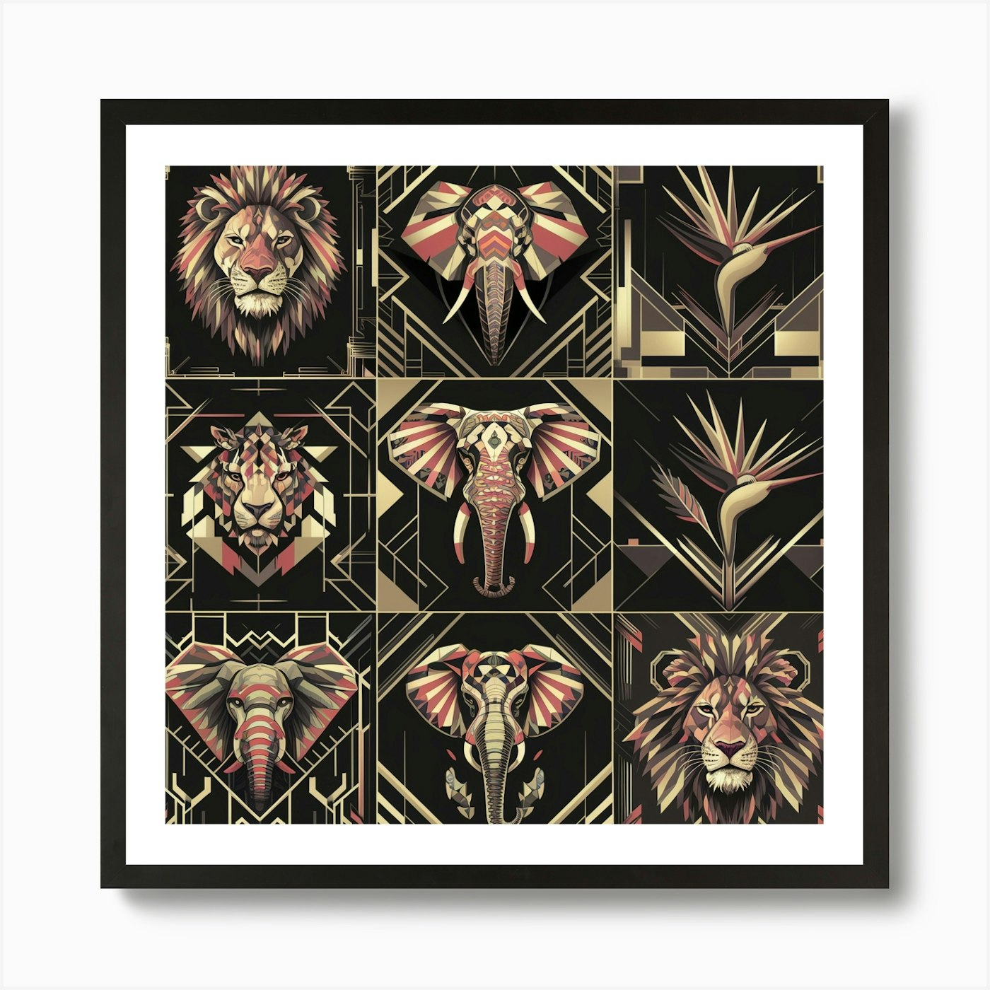 Deco Lions Art Print Framed Wall Art Poster Canvas Print Picture