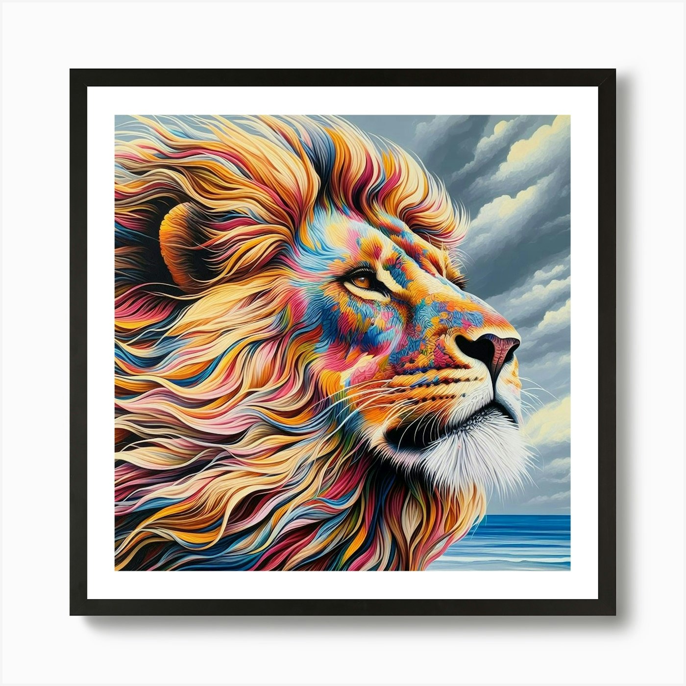 Lion On The Beach Art Print Framed Wall Art Poster Canvas Print Picture