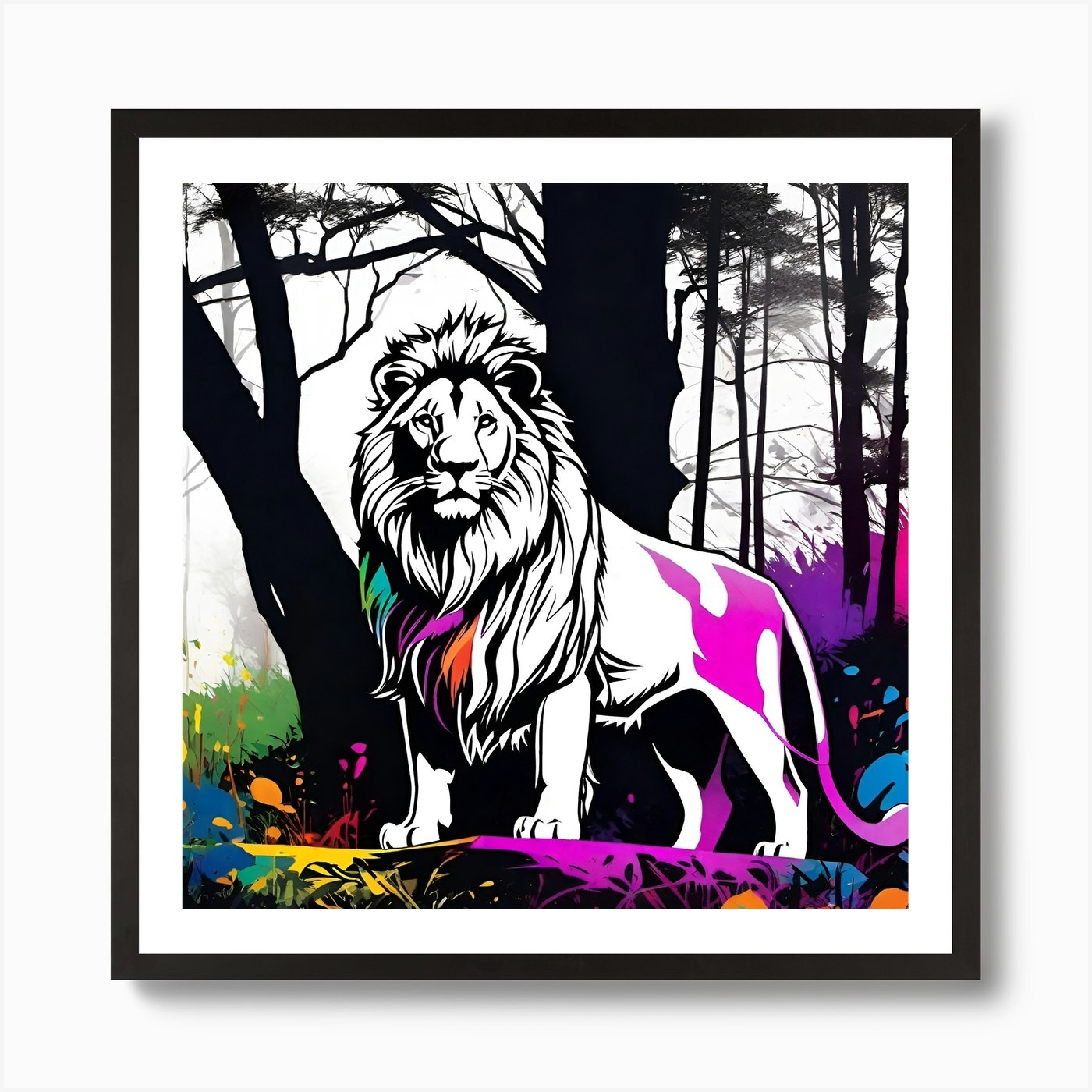 Lion In The Forest 18 Art Print Framed Wall Art Poster Canvas Print Picture