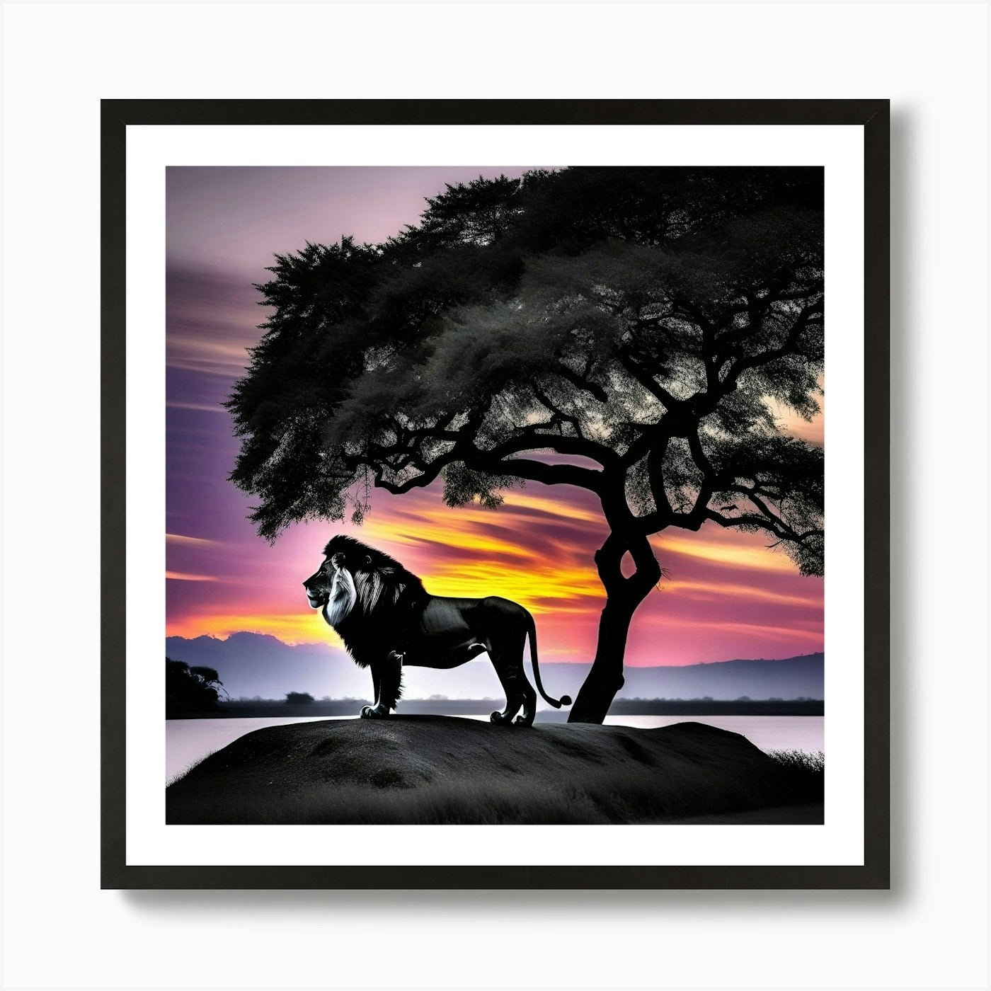 Lion At Sunset 17 Art Print Framed Wall Art Poster Canvas Print Picture