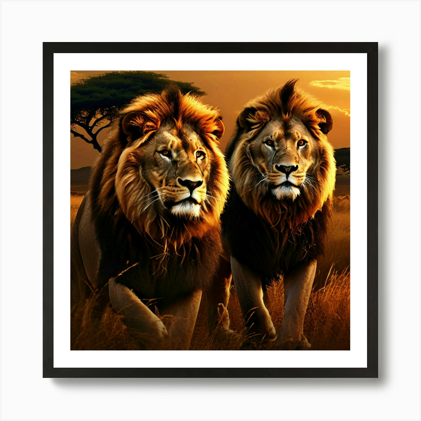Serengeti National Park Lions Art P Framed Wall Art Poster Canvas Print Picture