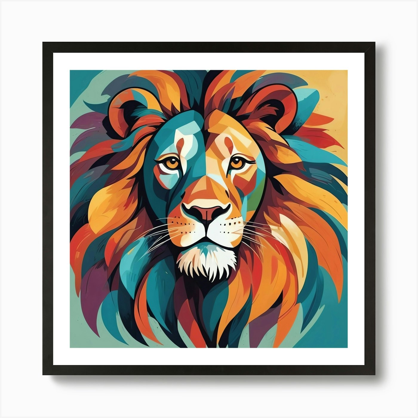 Colourful Lion Abstract Art Print Framed Wall Art Poster Canvas Print Picture