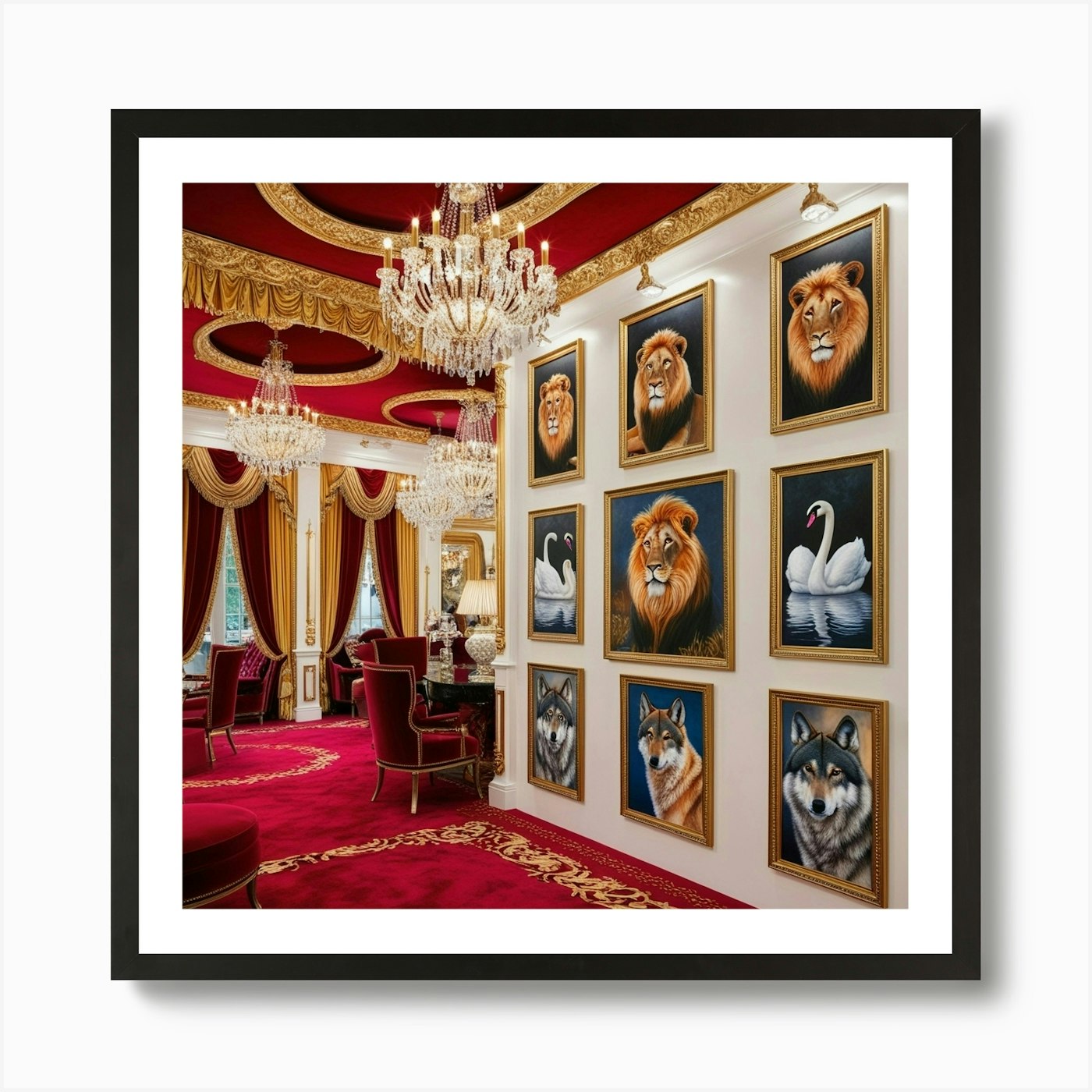 Lions In A Room 2 Art Print Framed Wall Art Poster Canvas Print Picture