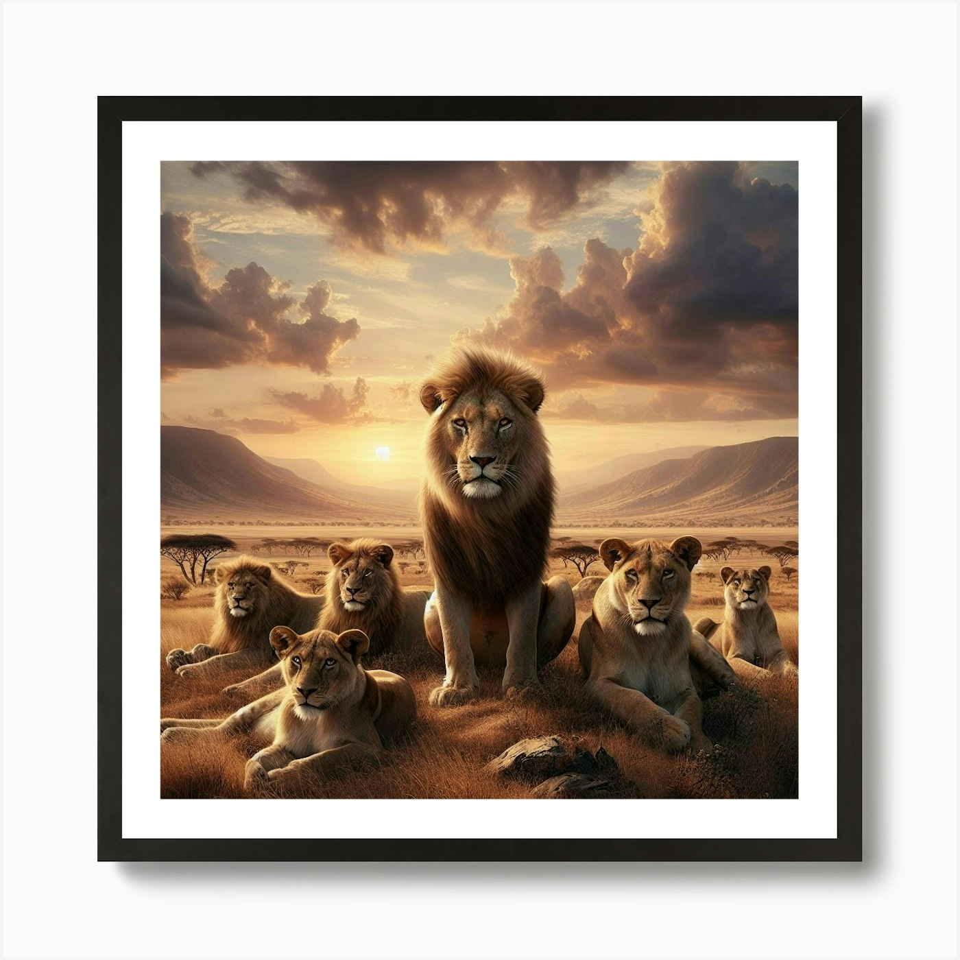 Lions At Sunset Art Print Framed Wall Art Poster Canvas Print Picture
