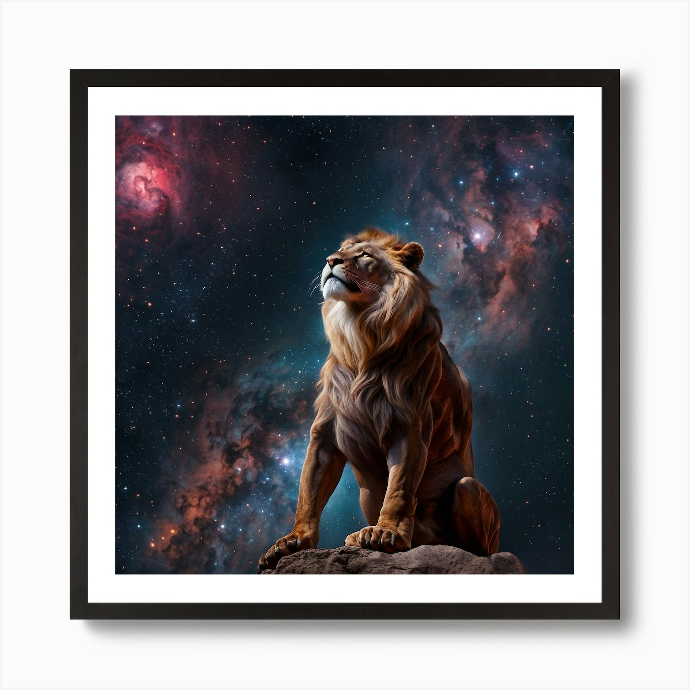 Lion In Space Art Print Framed Wall Art Poster Canvas Print Picture