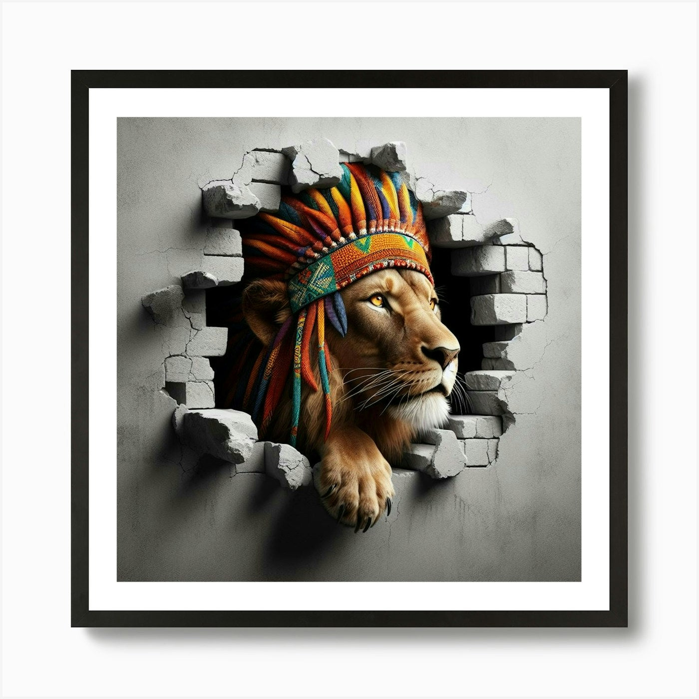 Wall Breakthrough Indian Lion Art P Framed Wall Art Poster Canvas Print Picture