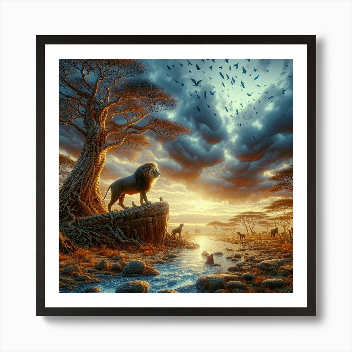 Lion In The Desert Art Print Framed Wall Art Poster Canvas Print Picture