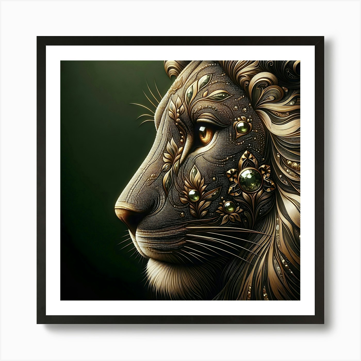 Lion Head With Diamond Art Print Framed Wall Art Poster Canvas Print Picture