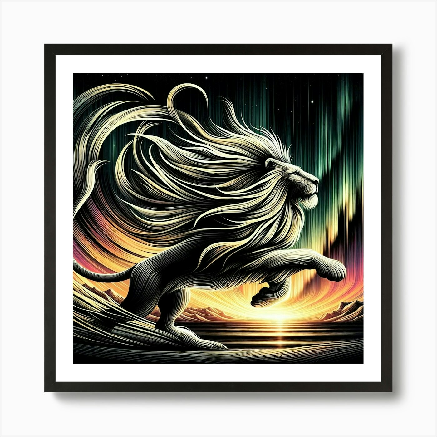 Lion At Night Art Print Framed Wall Art Poster Canvas Print Picture
