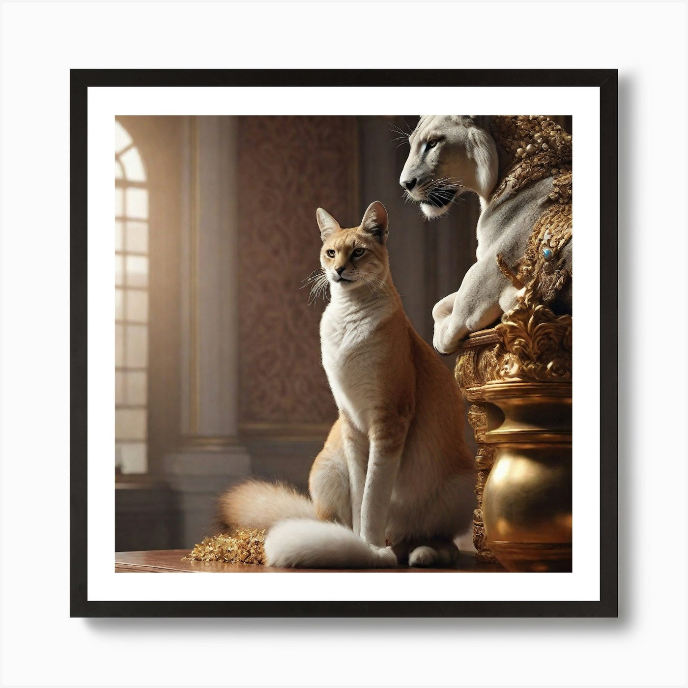 Cat And Lion Art Print Framed Wall Art Poster Canvas Print Picture