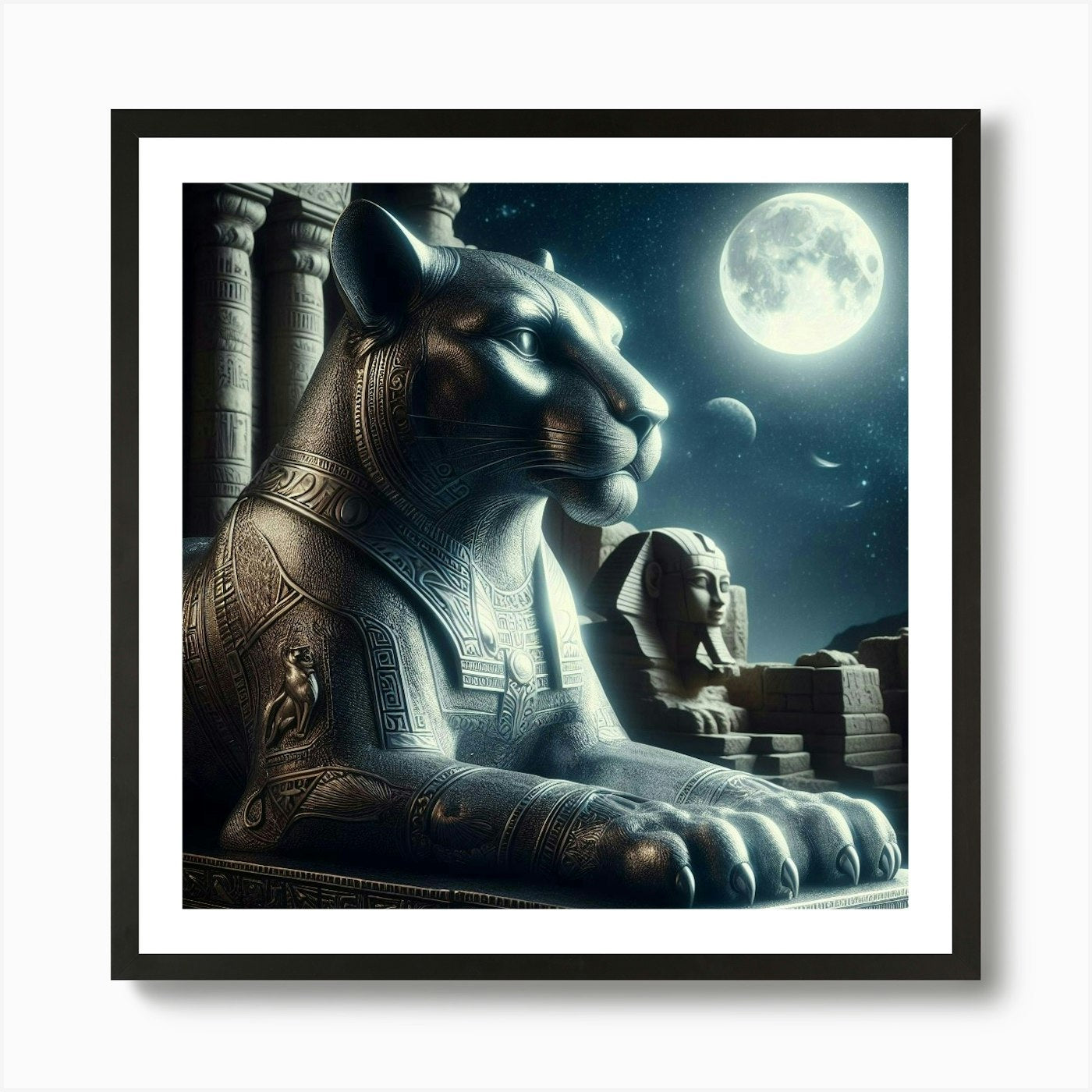 Egyptian Lion Statue Art Print Framed Wall Art Poster Canvas Print Picture
