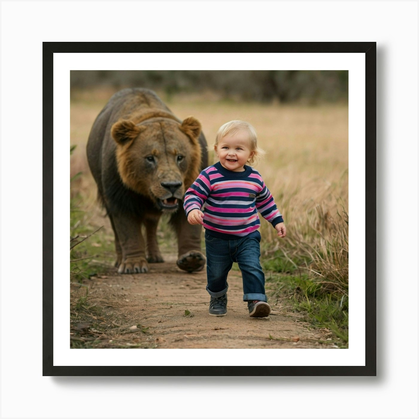 Lion And Baby Art Print Framed Wall Art Poster Canvas Print Picture
