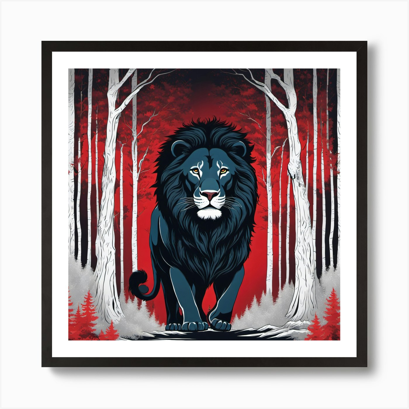 Lion In The Forest Art Print Framed Wall Art Poster Canvas Print Picture