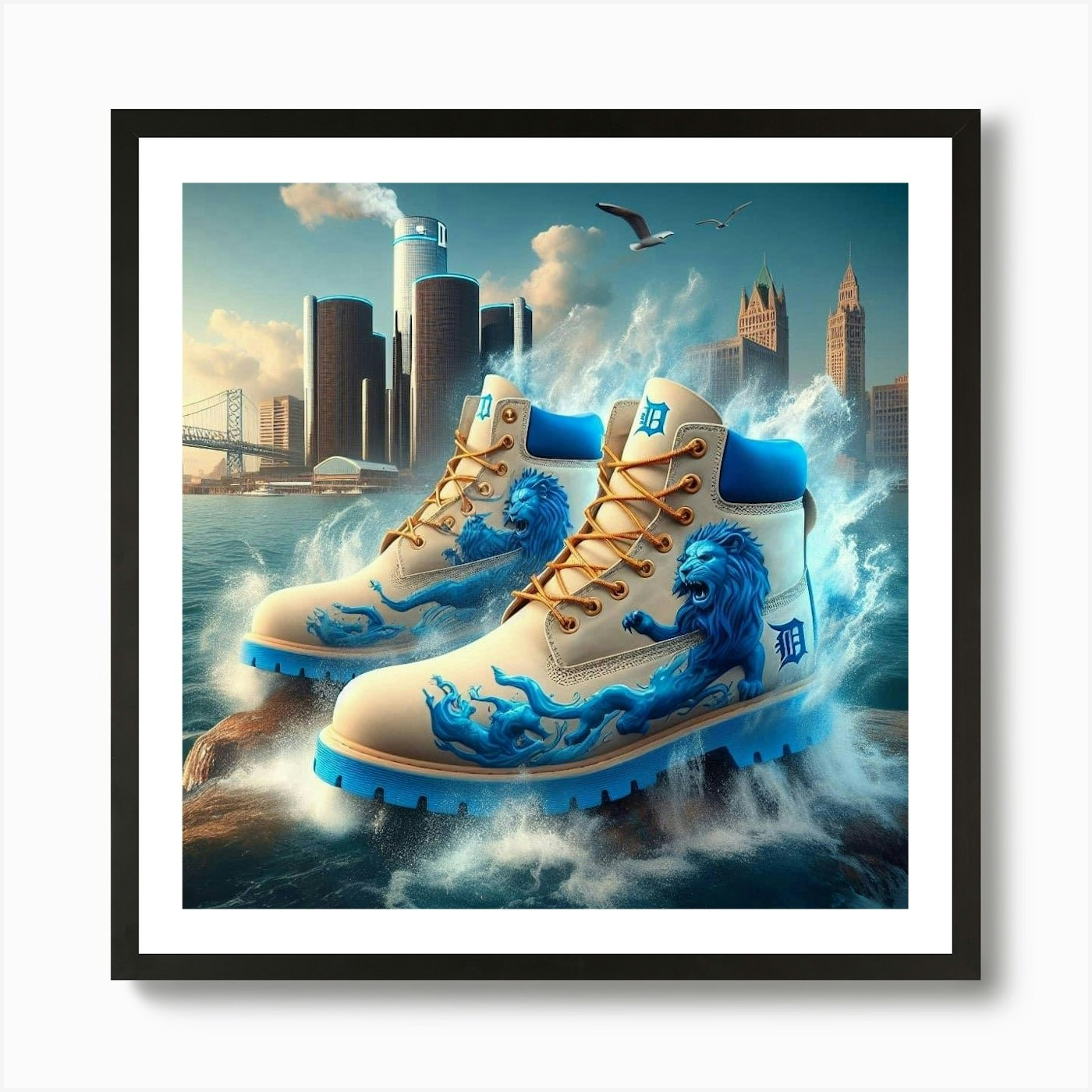 Detroit Lions Timberlands Art Print Framed Wall Art Poster Canvas Print Picture