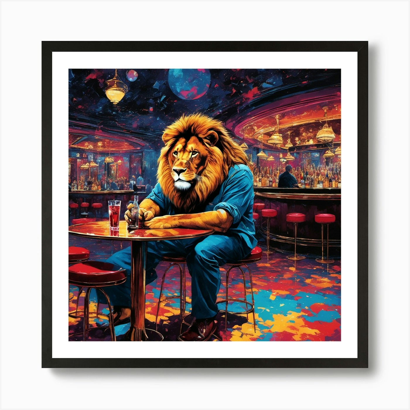 Lion At The Bar 1 Art Print Framed Wall Art Poster Canvas Print Picture