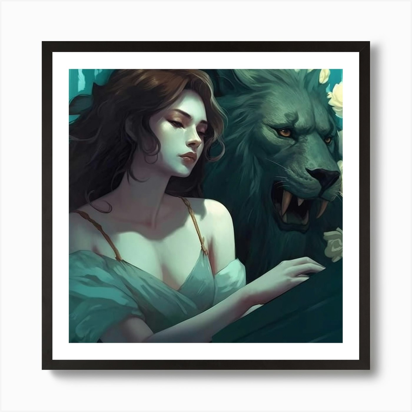 Lion And A Girl Art Print Framed Wall Art Poster Canvas Print Picture
