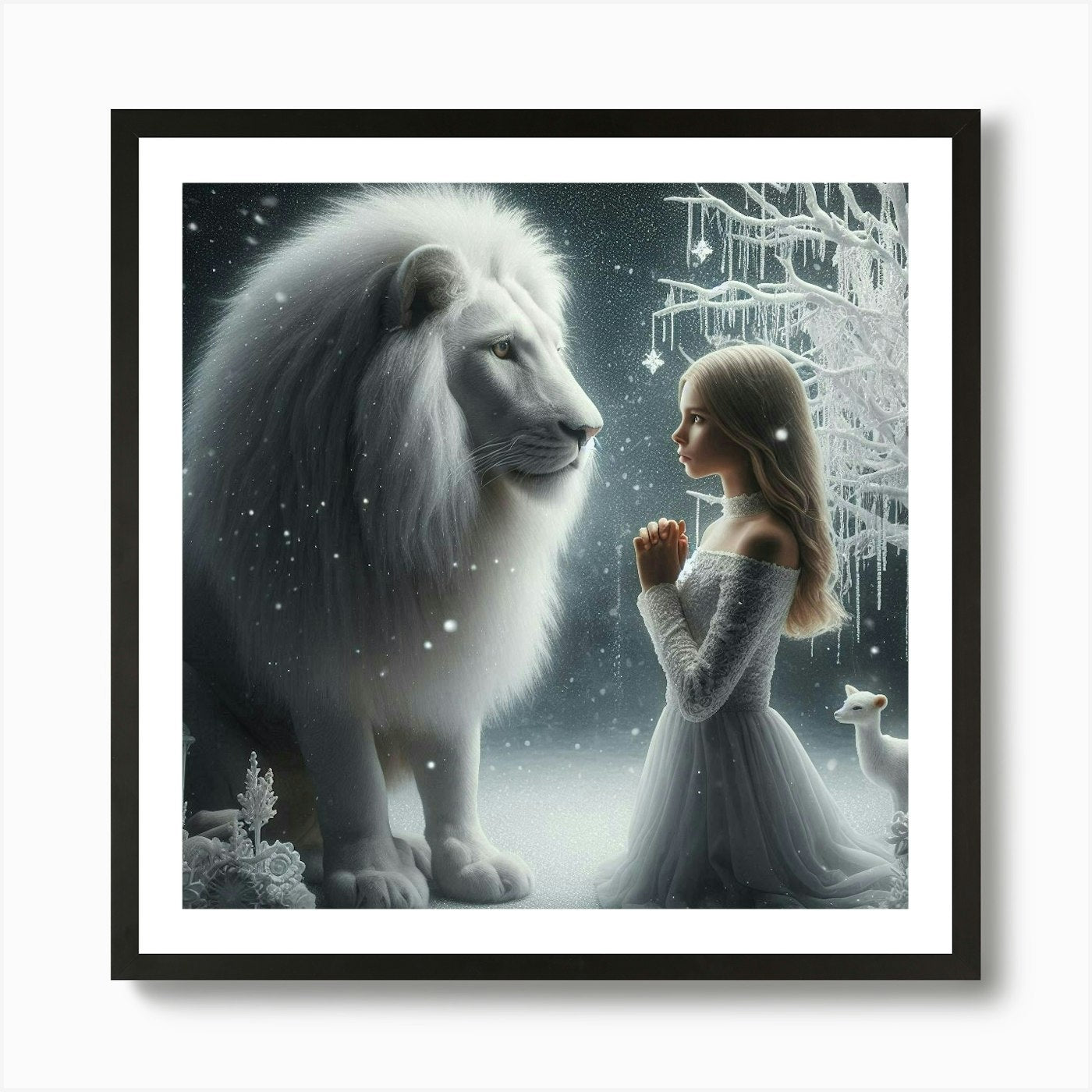 Lion And Girl 1 Art Print Framed Wall Art Poster Canvas Print Picture