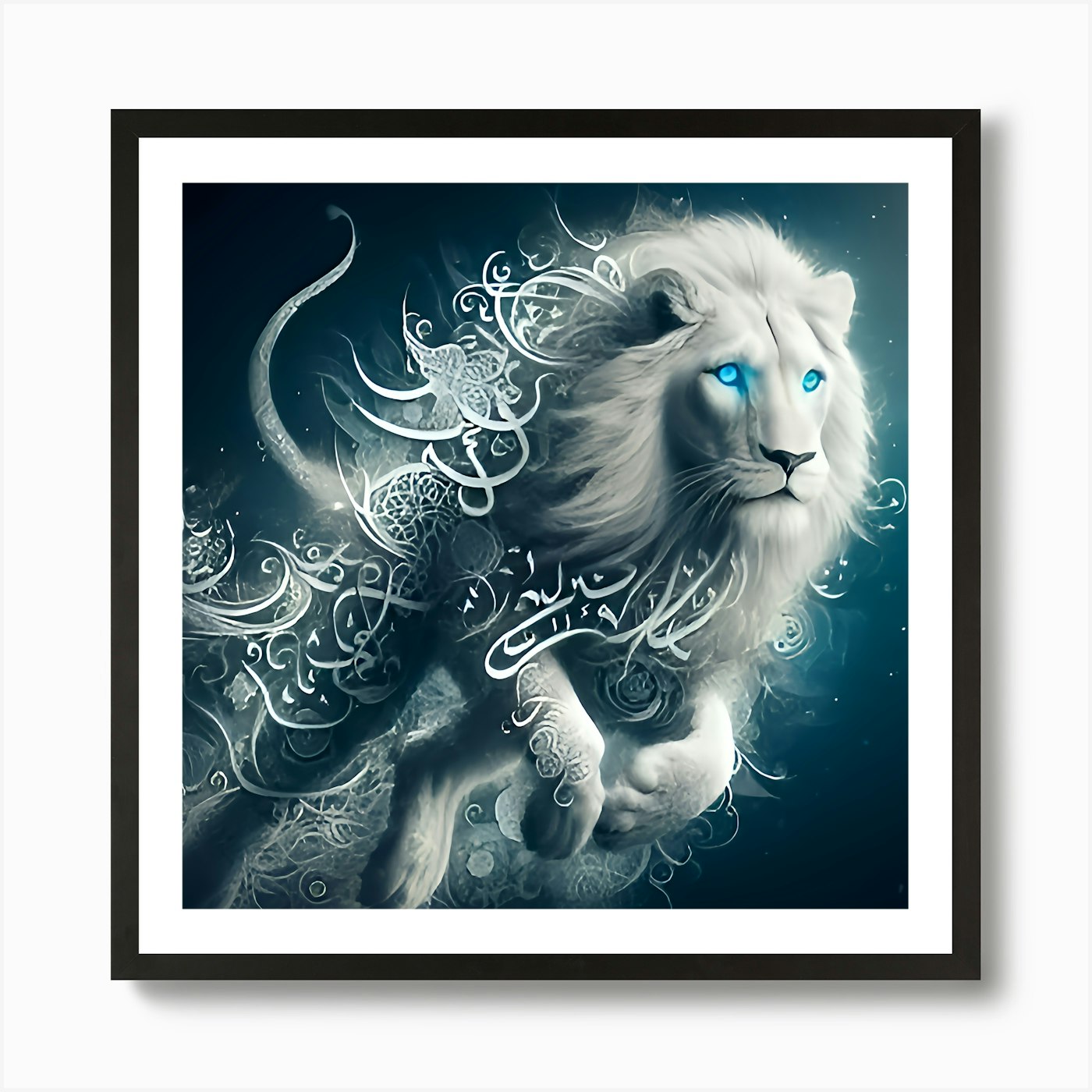 White Lion With Blue Eyes Art Print Framed Wall Art Poster Canvas Print Picture