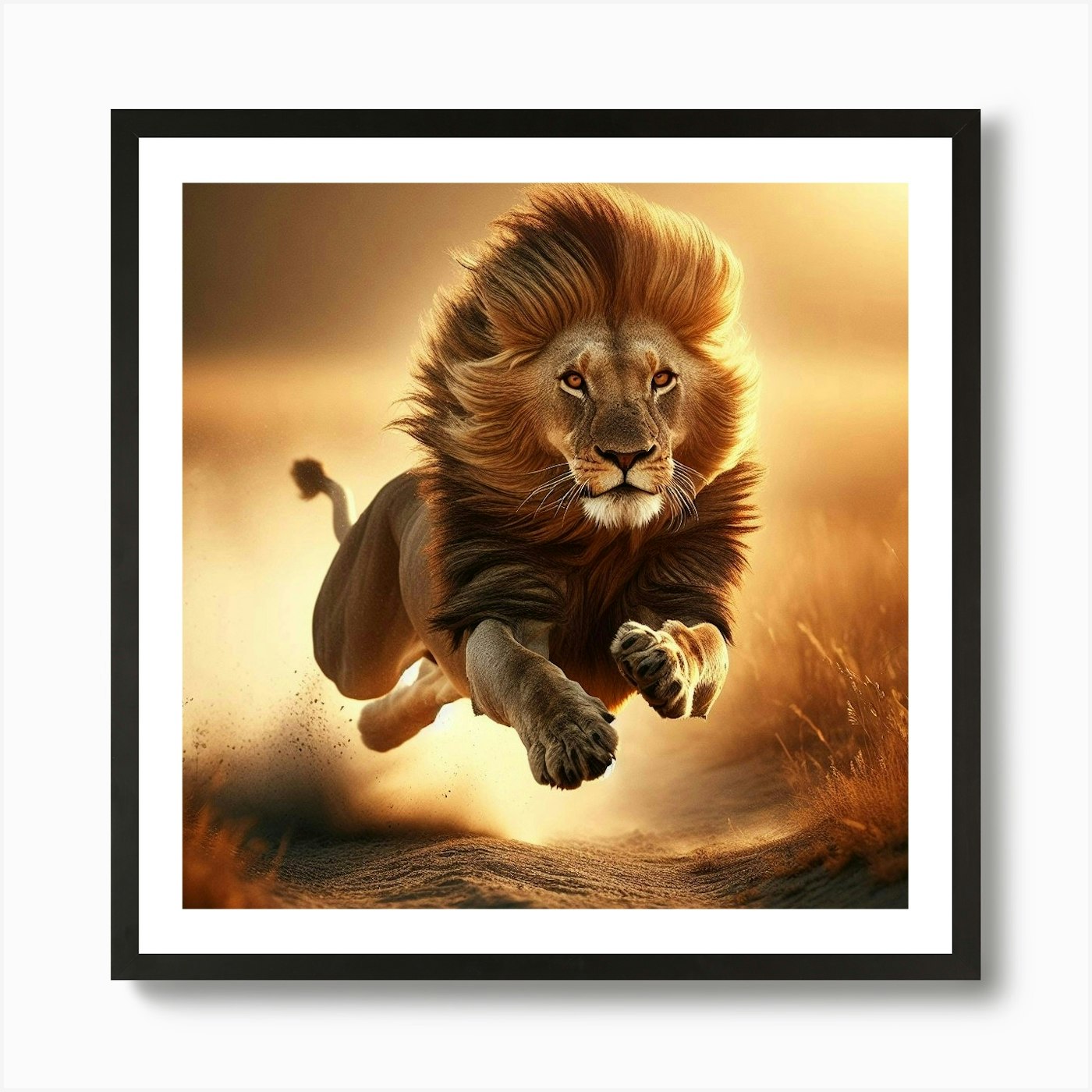 Lion Running 1 Art Print Framed Wall Art Poster Canvas Print Picture