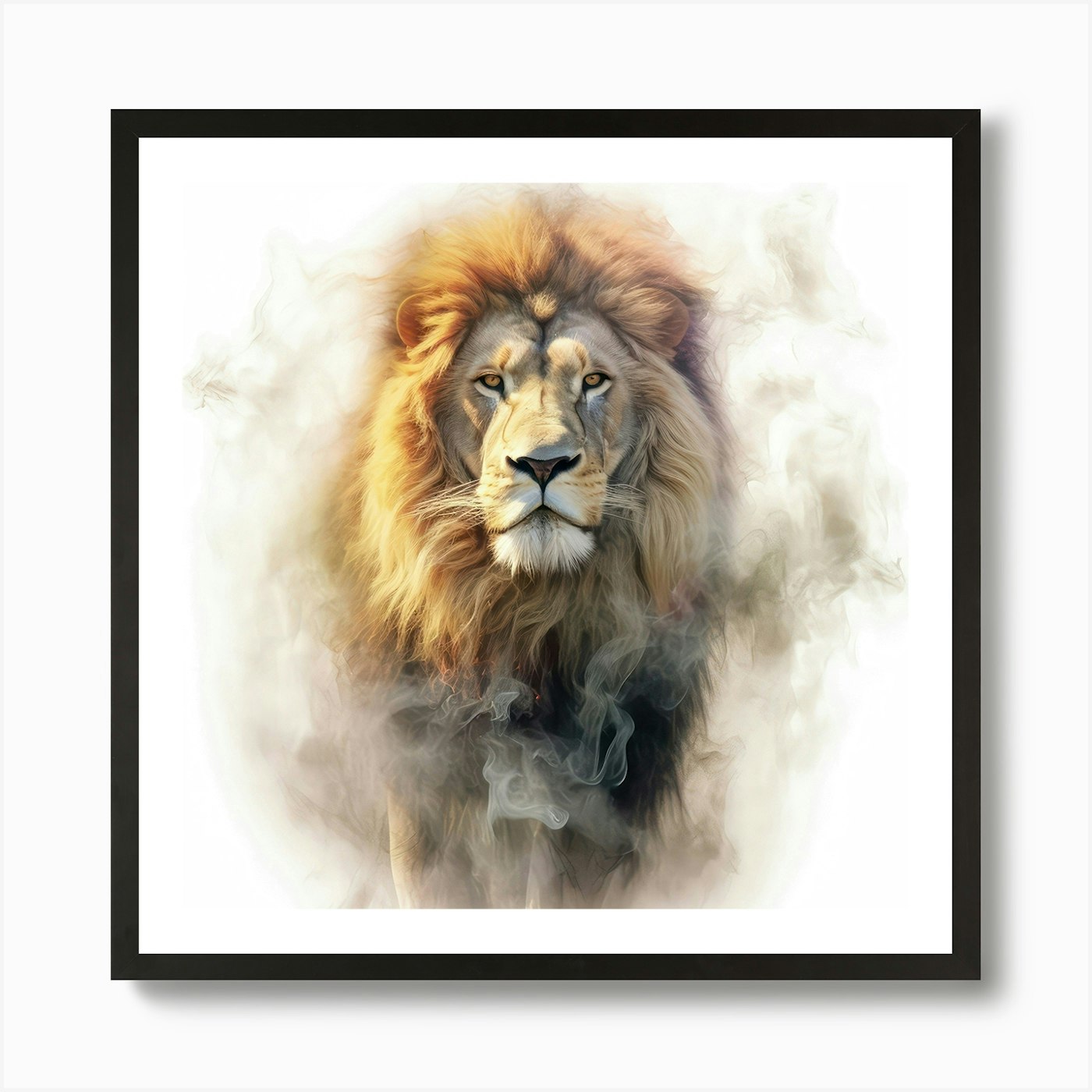 Lion In Smoke Art Print Framed Wall Art Poster Canvas Print Picture