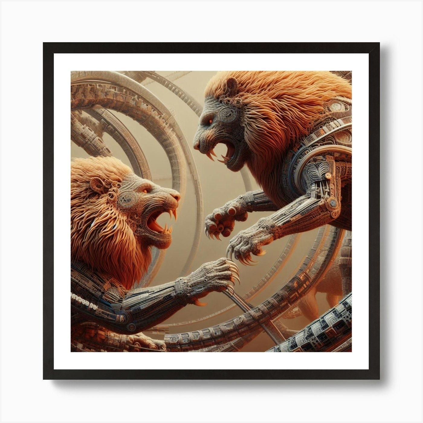 Sci-Fi Lions Art Print Framed Wall Art Poster Canvas Print Picture