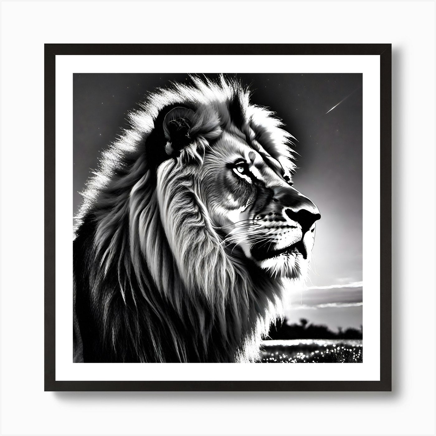 Lion In Black And White 7 Art Print Framed Wall Art Poster Canvas Print Picture