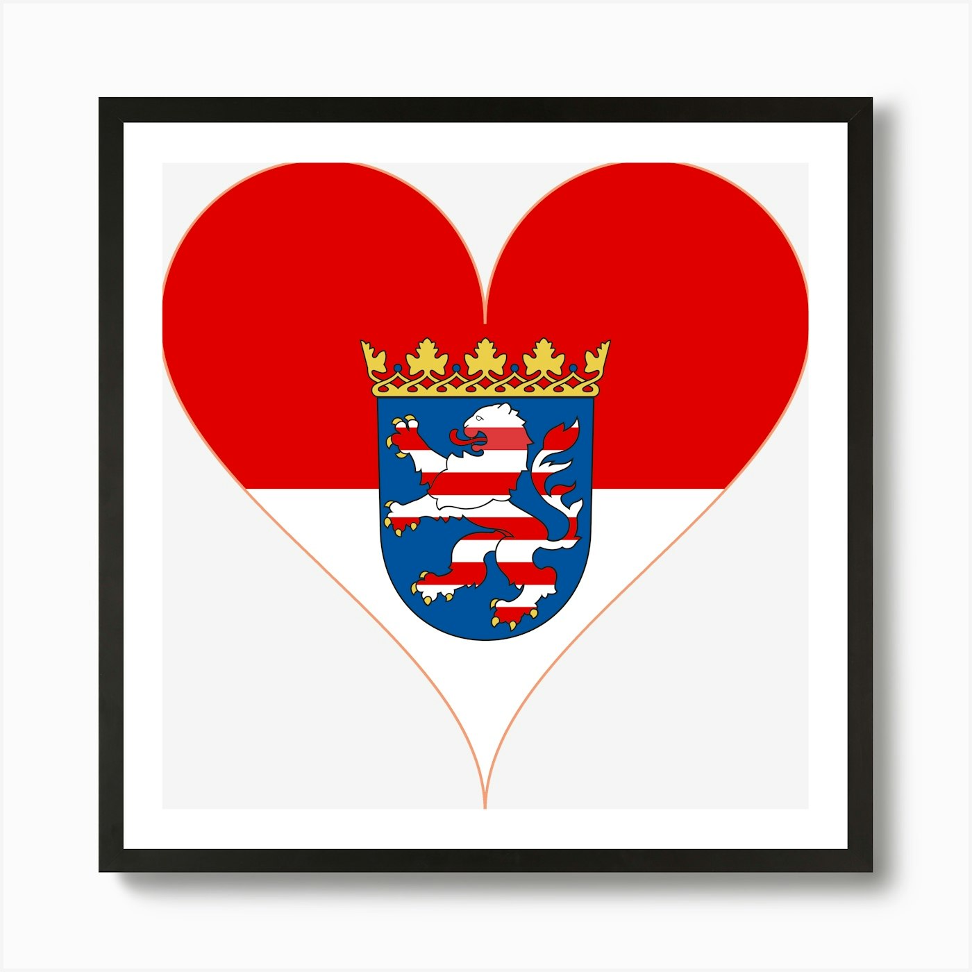 Heart Love Hesse Lion Federal State Framed Wall Art Poster Canvas Print Picture