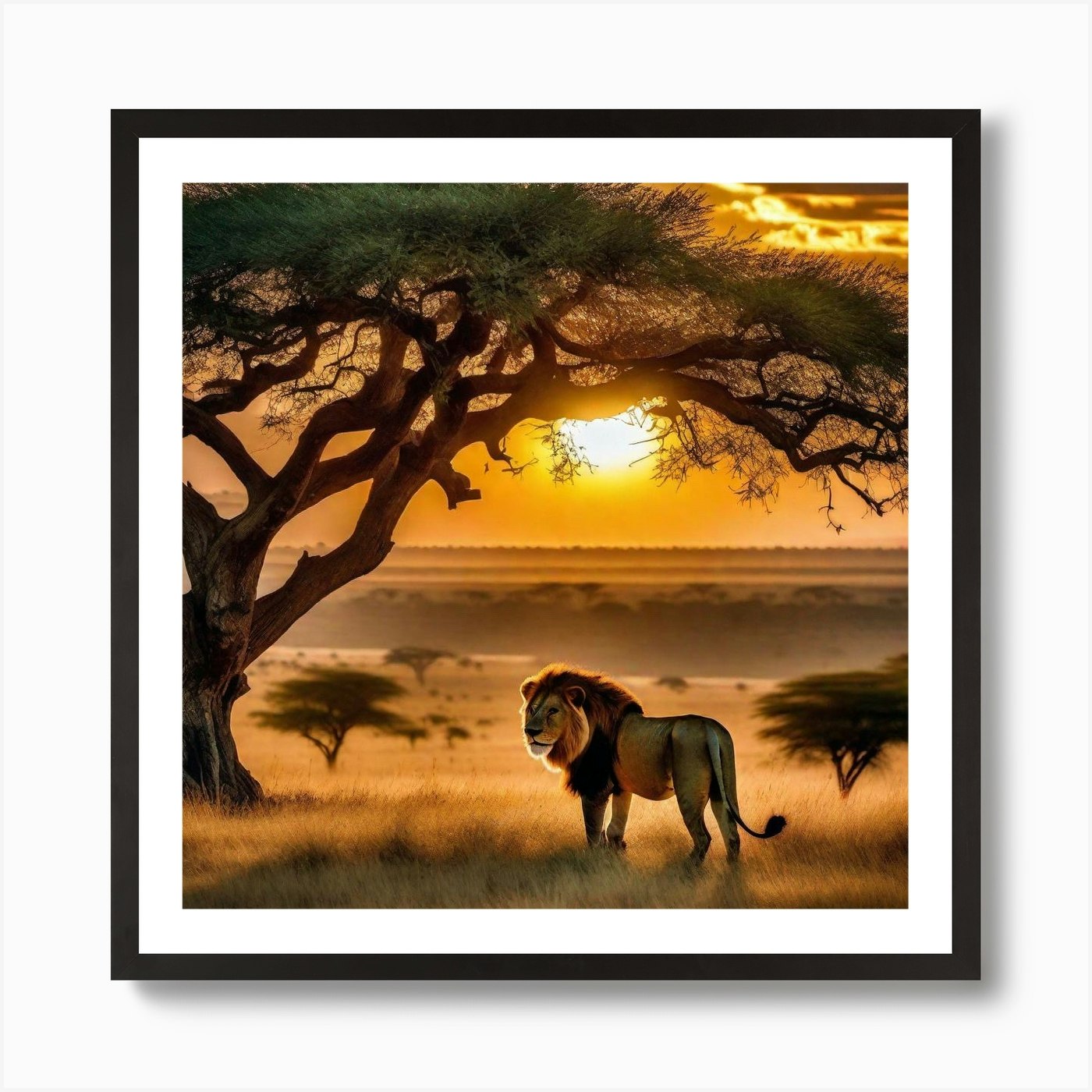 Lion At Sunset 5 Art Print Framed Wall Art Poster Canvas Print Picture