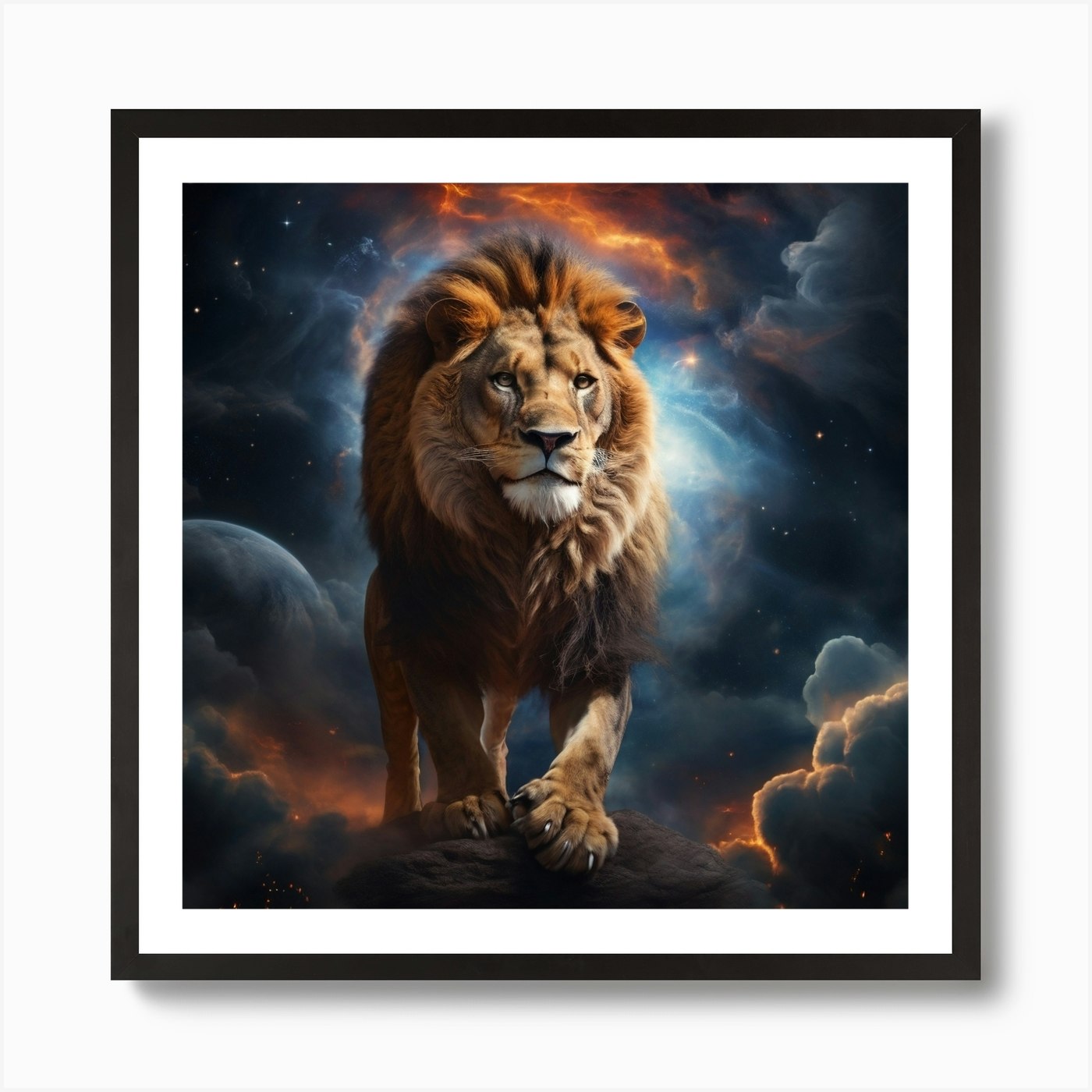 Lion In The Sky - A Lion Emerges Fr Framed Wall Art Poster Canvas Print Picture