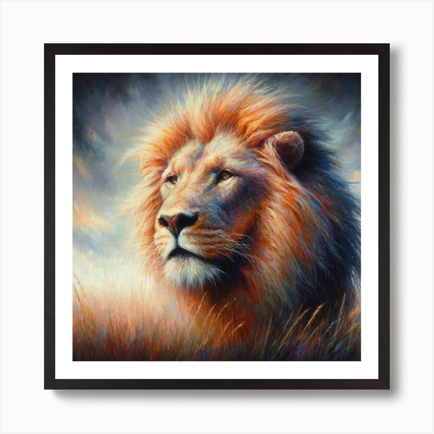 Lion In The Grass Art Print Framed Wall Art Poster Canvas Print Picture