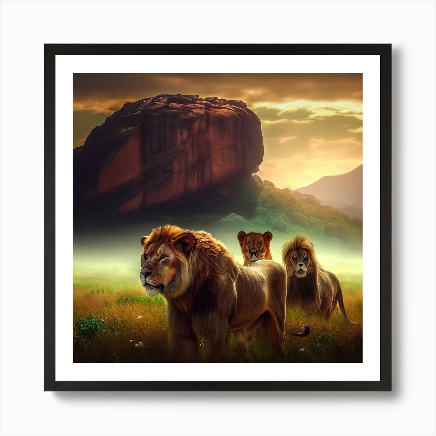 Lions In The Grass Art Print Framed Wall Art Poster Canvas Print Picture